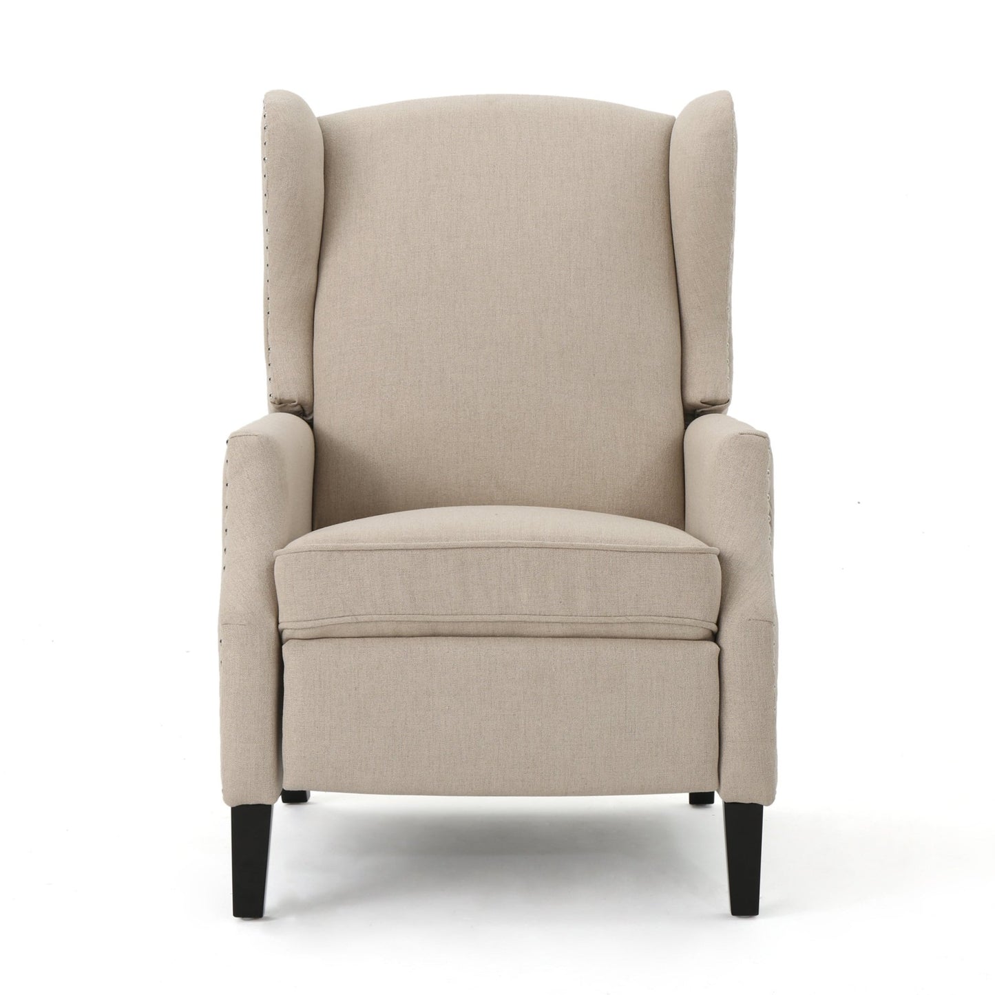 Traditional Wingback Recliner Chair in Wheat Fabric | Studded Accent Chair - 1st Choice Furniture Direct