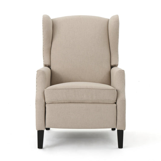 Traditional Wingback Recliner Chair in Wheat Fabric | Studded Accent Chair - 1st Choice Furniture Direct