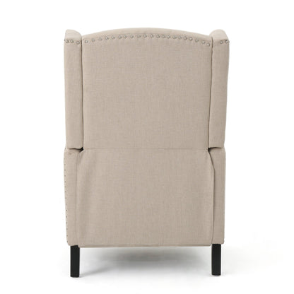 Traditional Wingback Recliner Chair in Wheat Fabric | Studded Accent Chair - 1st Choice Furniture Direct