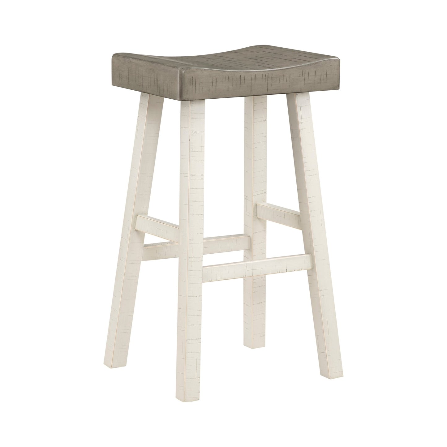 Transitional Design Bar Stools Set of 2pcs, White and Coffee Finish Solid Rubberwood Furniture - 1st Choice Furniture Direct