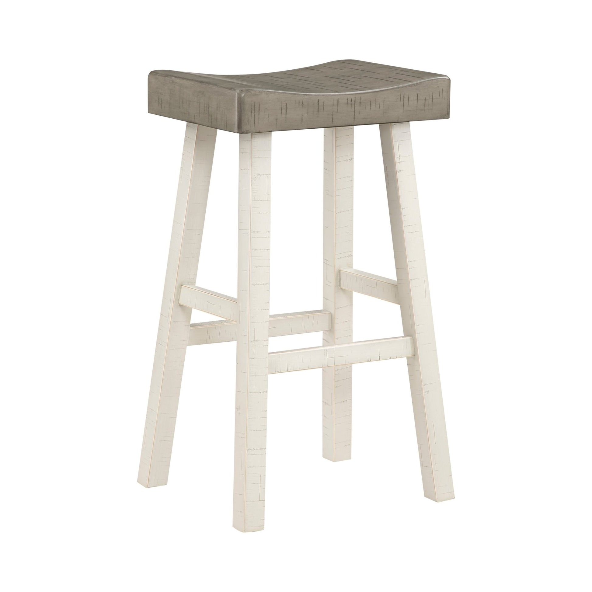 Transitional Design Bar Stools Set of 2pcs, White and Coffee Finish Solid Rubberwood Furniture - 1st Choice Furniture Direct