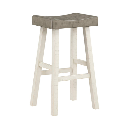 Transitional Design Bar Stools Set of 2pcs, White and Coffee Finish Solid Rubberwood Furniture - 1st Choice Furniture Direct