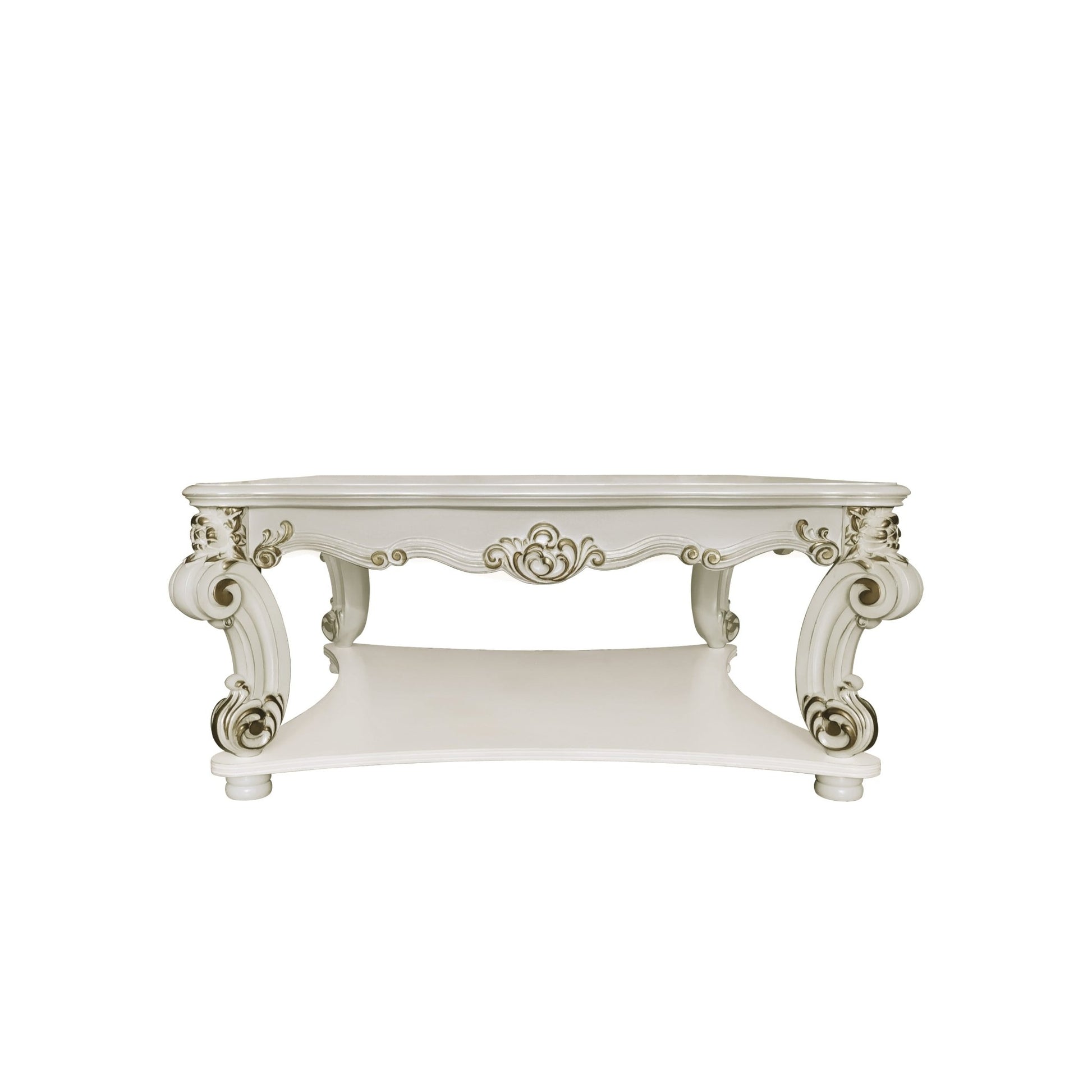 Transitional Off White Square Coffee Table with Scrolled Legs - 1st Choice Furniture Direct