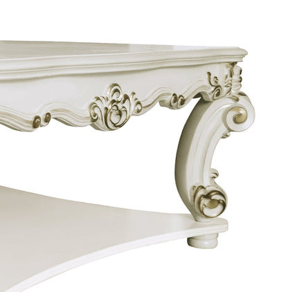 Transitional Off White Square Coffee Table with Scrolled Legs - 1st Choice Furniture Direct