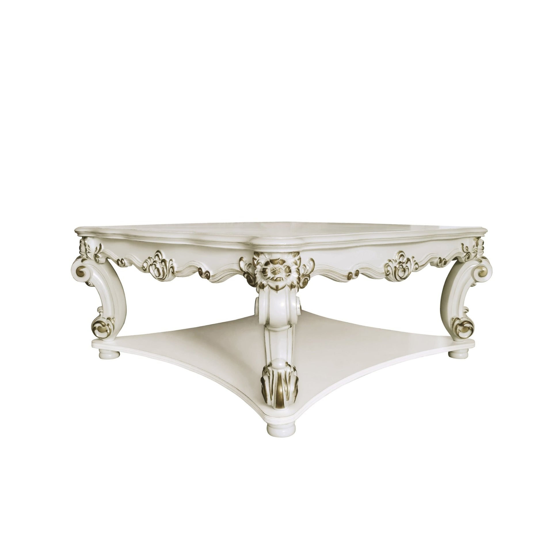 Transitional Off White Square Coffee Table with Scrolled Legs - 1st Choice Furniture Direct
