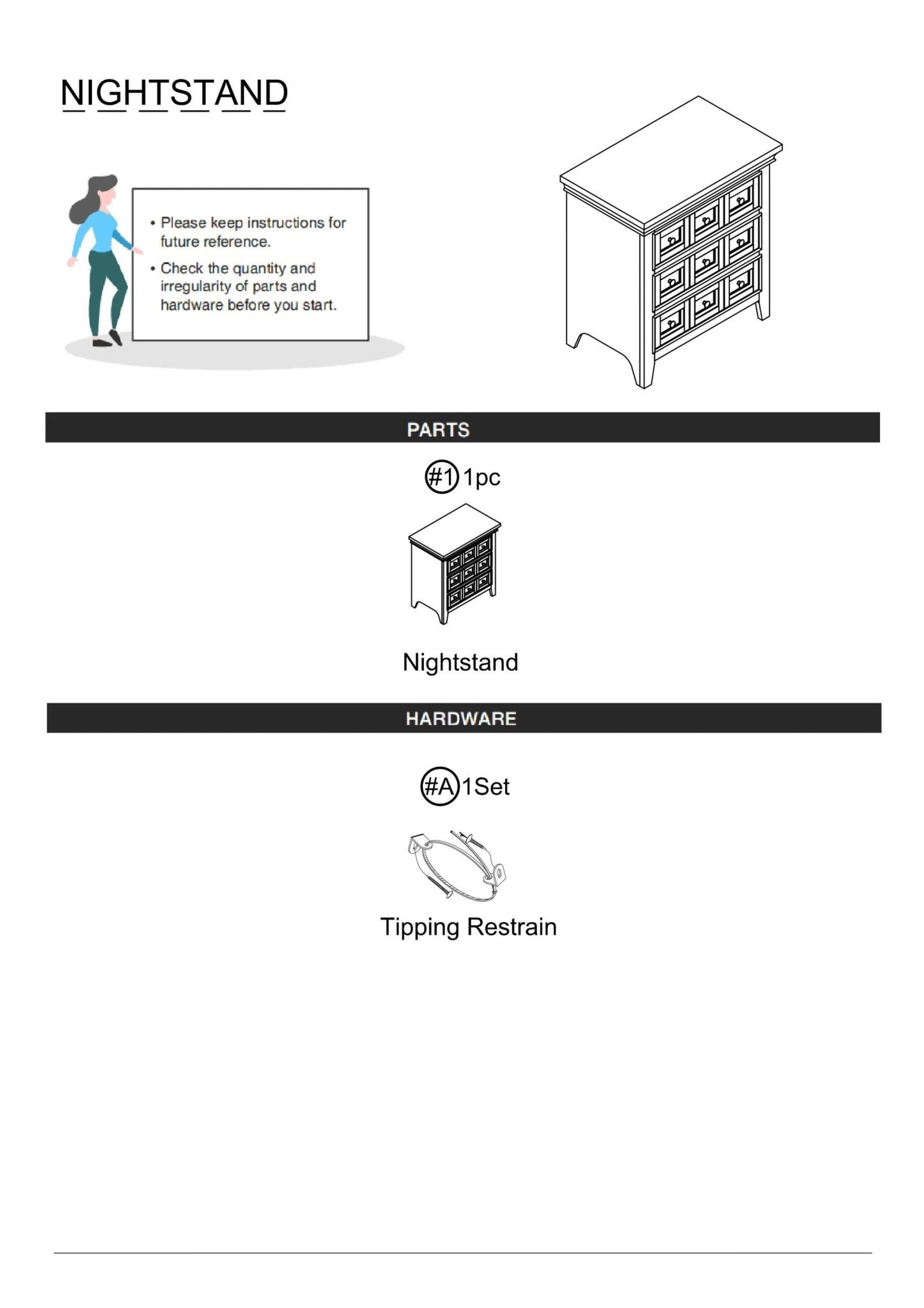 Transitional Style Gray Color Solid wood 1pc Nightstand Only Bedroom Furniture Bedside Table Round Knobs 3 - Drawers Nightstand - 1st Choice Furniture Direct
