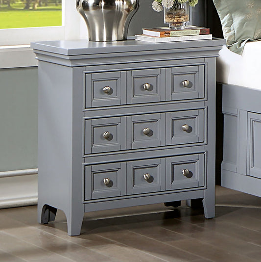 Transitional Style Gray Color Solid wood 1pc Nightstand Only Bedroom Furniture Bedside Table Round Knobs 3-Drawers Nightstand - 1st Choice Furniture Direct