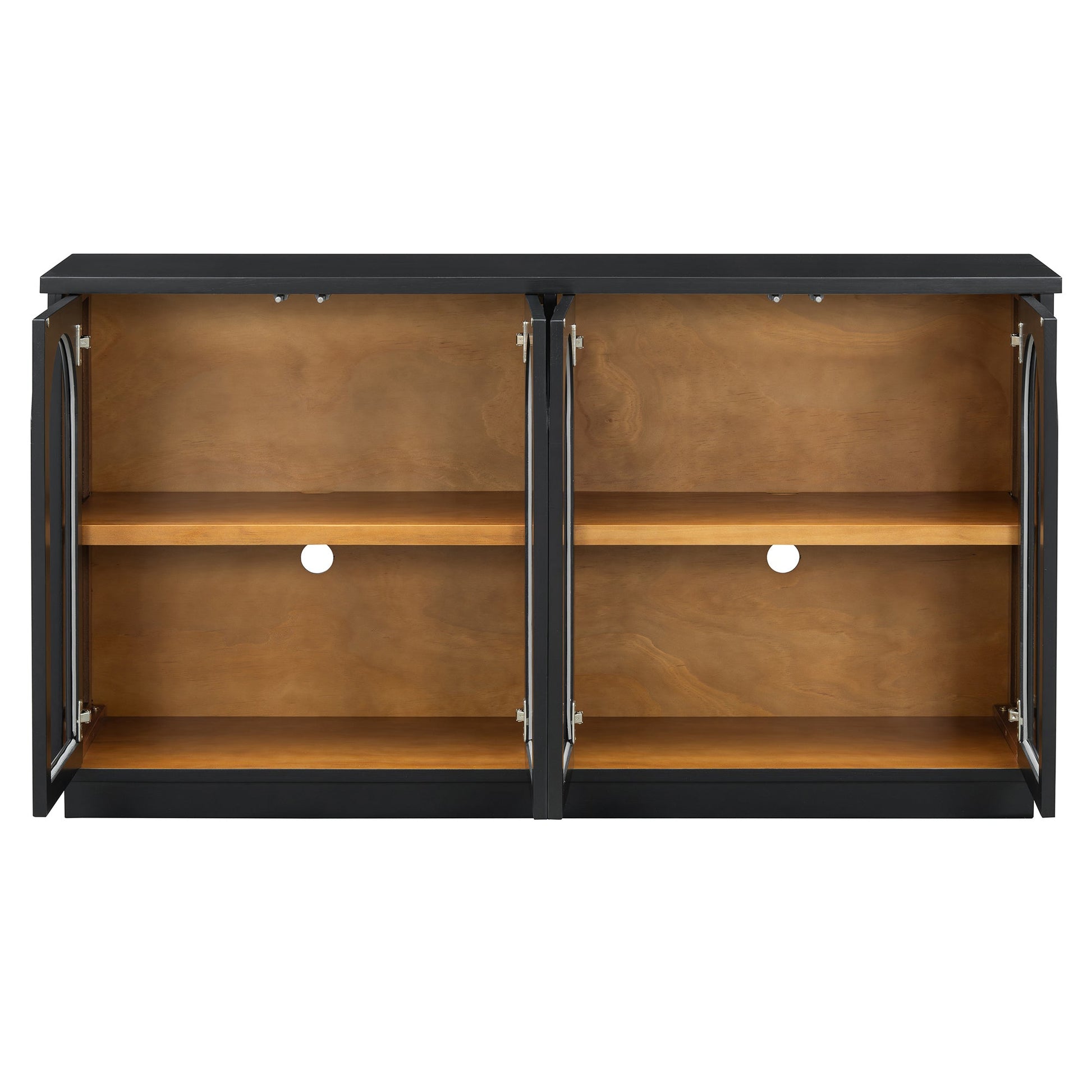 TREXM 4 - Door Large Storage Buffet Cabinet with Glass Doors, Arched Cabinet with Adjustable Shelves for Kitchen, Dining Room and Living Room (Black) - 1st Choice Furniture Direct