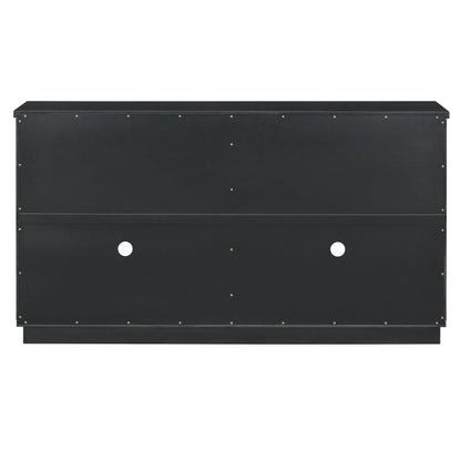 TREXM 4 - Door Large Storage Buffet Cabinet with Glass Doors, Arched Cabinet with Adjustable Shelves for Kitchen, Dining Room and Living Room (Black) - 1st Choice Furniture Direct