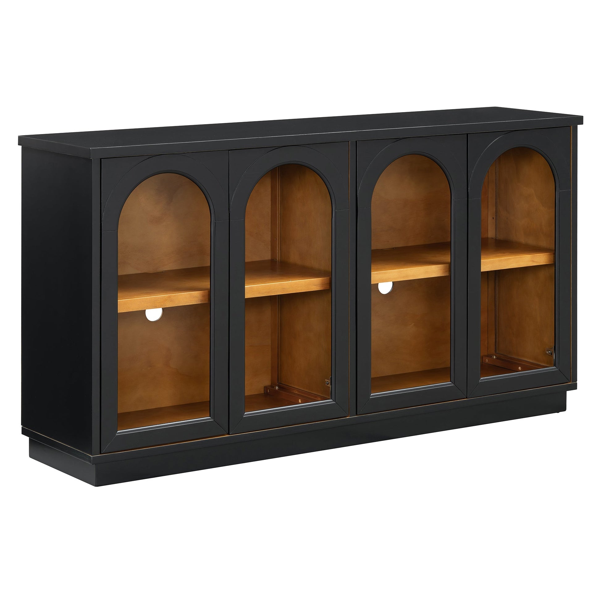 TREXM 4 - Door Large Storage Buffet Cabinet with Glass Doors, Arched Cabinet with Adjustable Shelves for Kitchen, Dining Room and Living Room (Black) - 1st Choice Furniture Direct