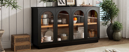 TREXM 4 - Door Large Storage Buffet Cabinet with Glass Doors, Arched Cabinet with Adjustable Shelves for Kitchen, Dining Room and Living Room (Black) - 1st Choice Furniture Direct