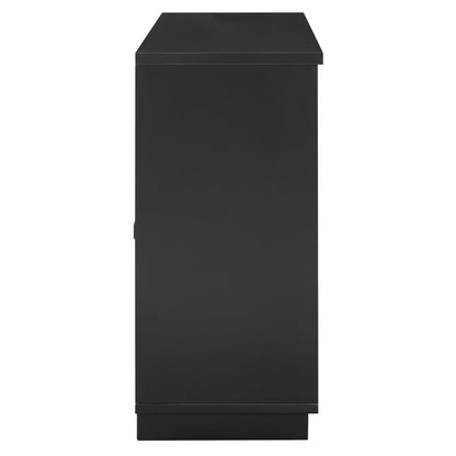 TREXM 4 - Door Large Storage Buffet Cabinet with Glass Doors, Arched Cabinet with Adjustable Shelves for Kitchen, Dining Room and Living Room (Black) - 1st Choice Furniture Direct
