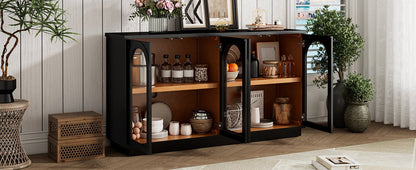 TREXM 4 - Door Large Storage Buffet Cabinet with Glass Doors, Arched Cabinet with Adjustable Shelves for Kitchen, Dining Room and Living Room (Black) - 1st Choice Furniture Direct