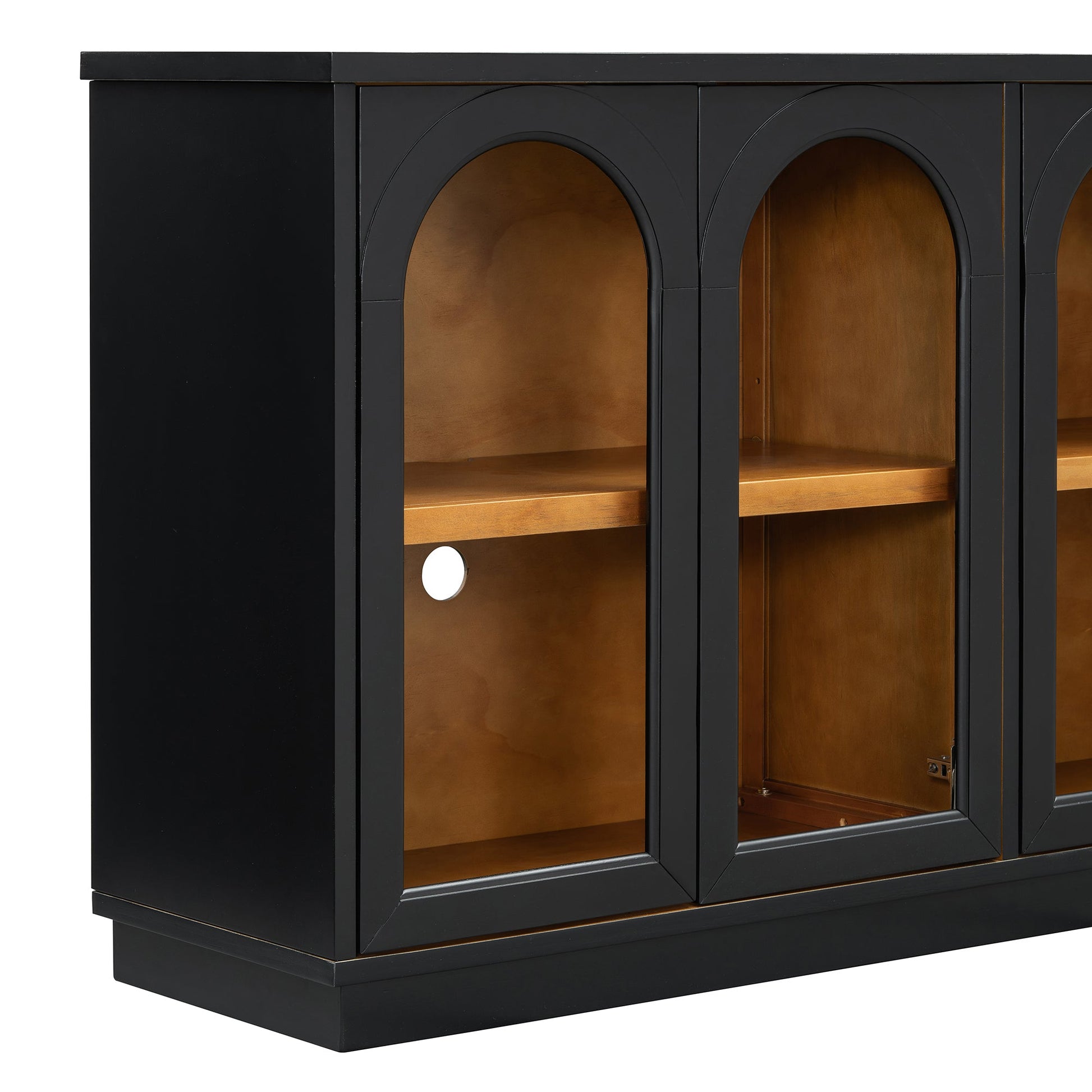 TREXM 4 - Door Large Storage Buffet Cabinet with Glass Doors, Arched Cabinet with Adjustable Shelves for Kitchen, Dining Room and Living Room (Black) - 1st Choice Furniture Direct