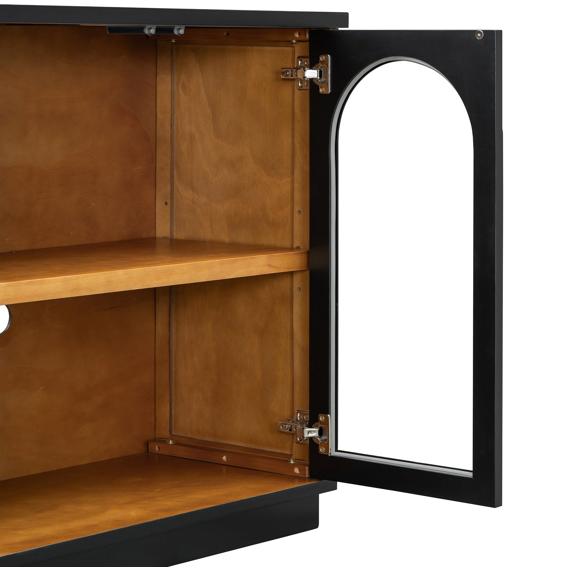 TREXM 4 - Door Large Storage Buffet Cabinet with Glass Doors, Arched Cabinet with Adjustable Shelves for Kitchen, Dining Room and Living Room (Black) - 1st Choice Furniture Direct