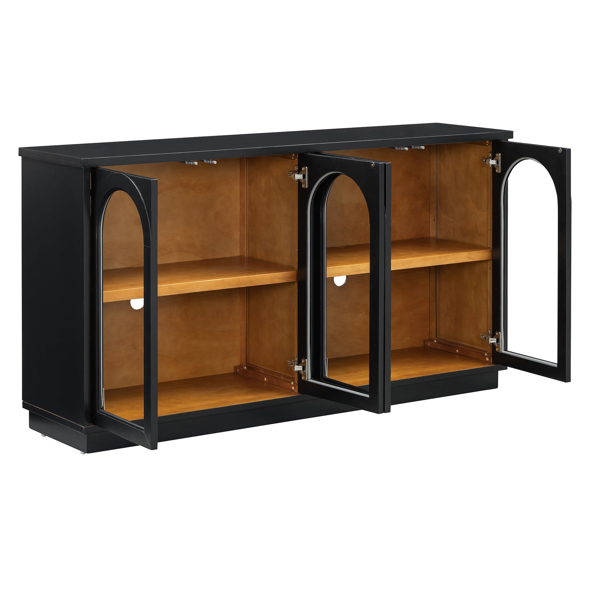 TREXM 4 - Door Large Storage Buffet Cabinet with Glass Doors, Arched Cabinet with Adjustable Shelves for Kitchen, Dining Room and Living Room (Black) - 1st Choice Furniture Direct