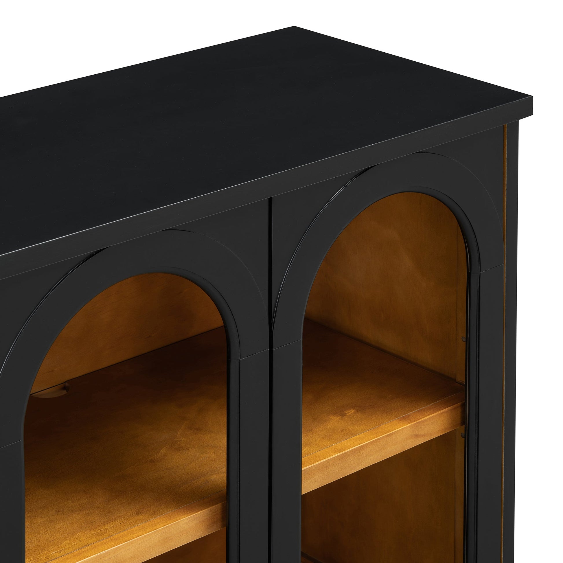 TREXM 4 - Door Large Storage Buffet Cabinet with Glass Doors, Arched Cabinet with Adjustable Shelves for Kitchen, Dining Room and Living Room (Black) - 1st Choice Furniture Direct