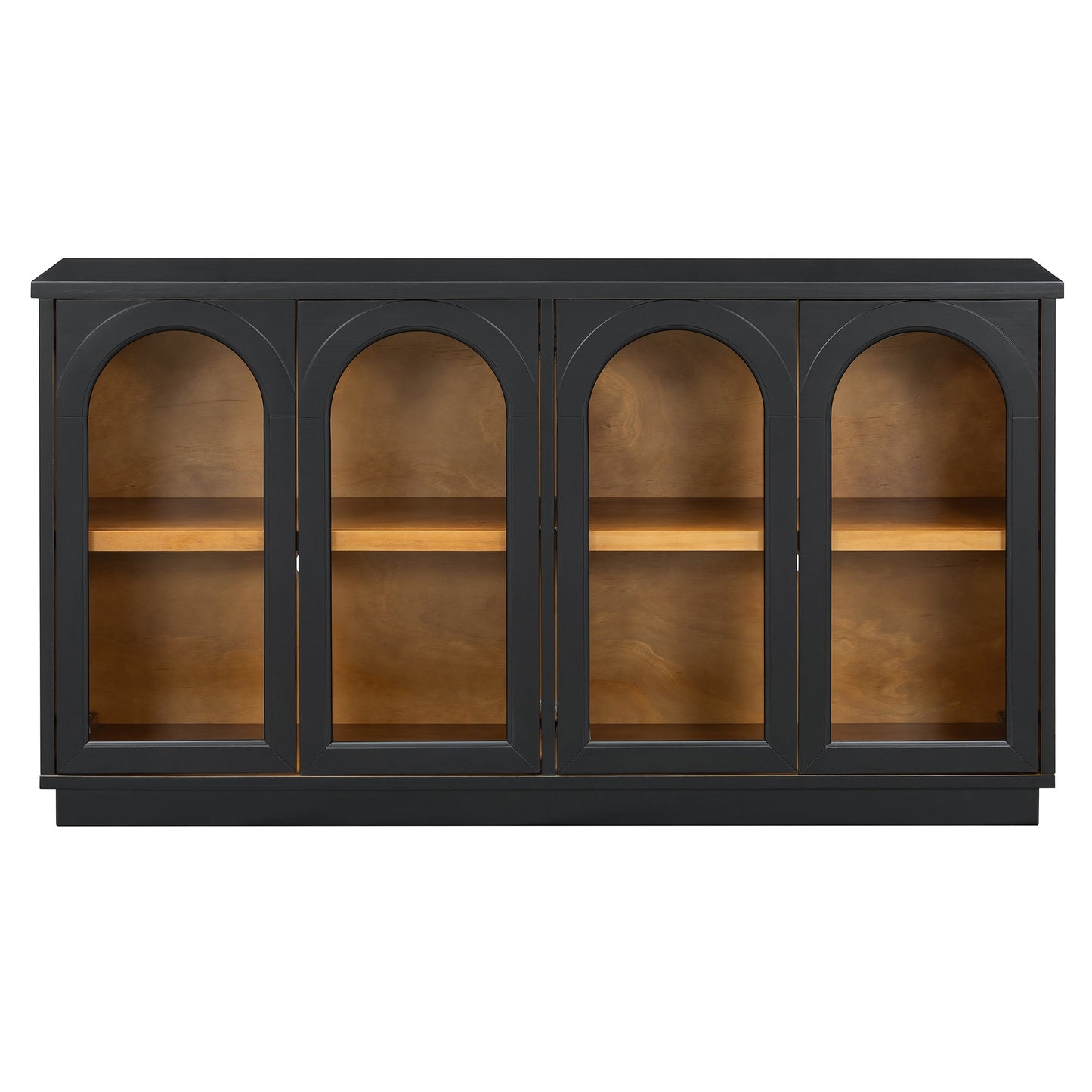 TREXM 4 - Door Large Storage Buffet Cabinet with Glass Doors, Arched Cabinet with Adjustable Shelves for Kitchen, Dining Room and Living Room (Black) - 1st Choice Furniture Direct
