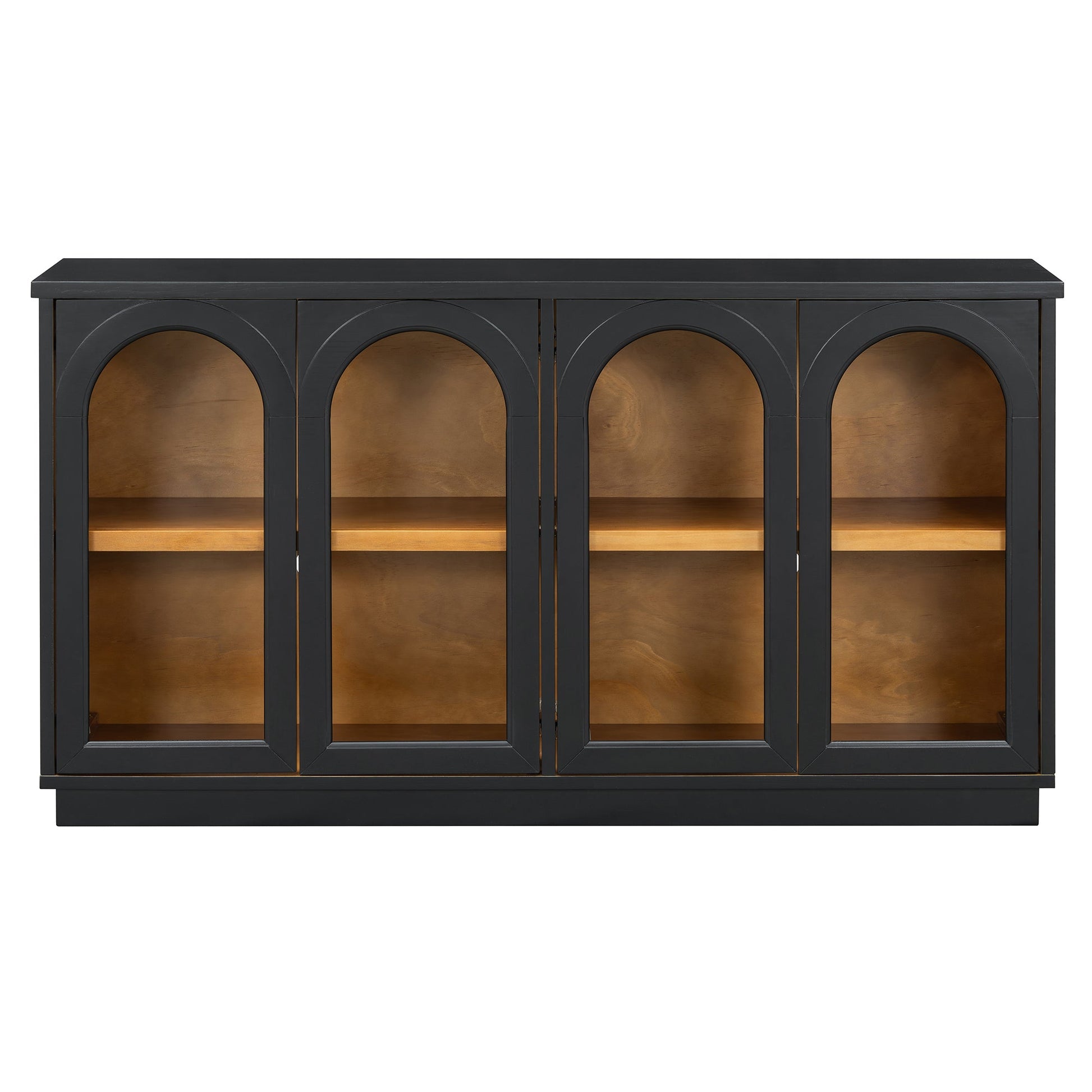 TREXM 4 - Door Large Storage Buffet Cabinet with Glass Doors, Arched Cabinet with Adjustable Shelves for Kitchen, Dining Room and Living Room (Black) - 1st Choice Furniture Direct