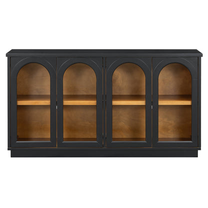 TREXM 4 - Door Large Storage Buffet Cabinet with Glass Doors, Arched Cabinet with Adjustable Shelves for Kitchen, Dining Room and Living Room (Black) - 1st Choice Furniture Direct