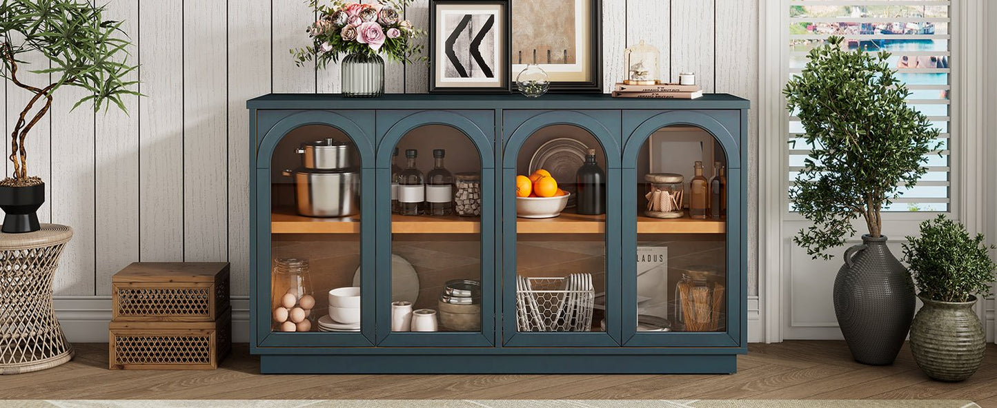 TREXM 4 - Door Large Storage Buffet Cabinet with Glass Doors, Arched Cabinet with Adjustable Shelves for Kitchen, Dining Room and Living Room (Navy) - 1st Choice Furniture Direct