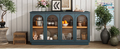 TREXM 4 - Door Large Storage Buffet Cabinet with Glass Doors, Arched Cabinet with Adjustable Shelves for Kitchen, Dining Room and Living Room (Navy) - 1st Choice Furniture Direct