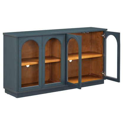 TREXM 4 - Door Large Storage Buffet Cabinet with Glass Doors, Arched Cabinet with Adjustable Shelves for Kitchen, Dining Room and Living Room (Navy) - 1st Choice Furniture Direct
