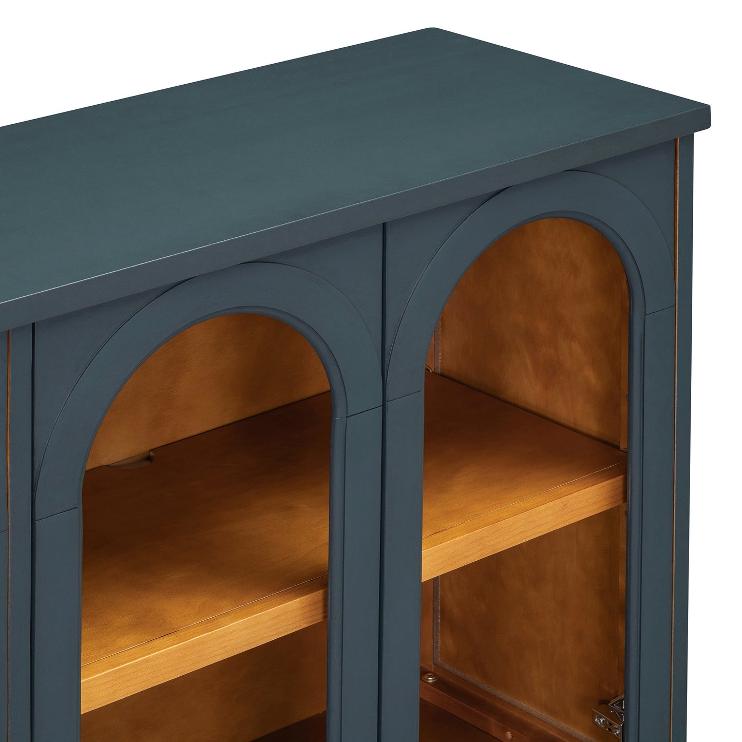 TREXM 4 - Door Large Storage Buffet Cabinet with Glass Doors, Arched Cabinet with Adjustable Shelves for Kitchen, Dining Room and Living Room (Navy) - 1st Choice Furniture Direct