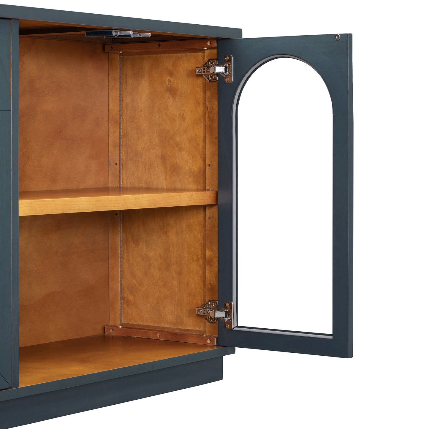 TREXM 4 - Door Large Storage Buffet Cabinet with Glass Doors, Arched Cabinet with Adjustable Shelves for Kitchen, Dining Room and Living Room (Navy) - 1st Choice Furniture Direct