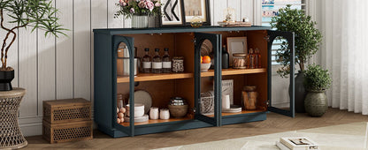 TREXM 4 - Door Large Storage Buffet Cabinet with Glass Doors, Arched Cabinet with Adjustable Shelves for Kitchen, Dining Room and Living Room (Navy) - 1st Choice Furniture Direct