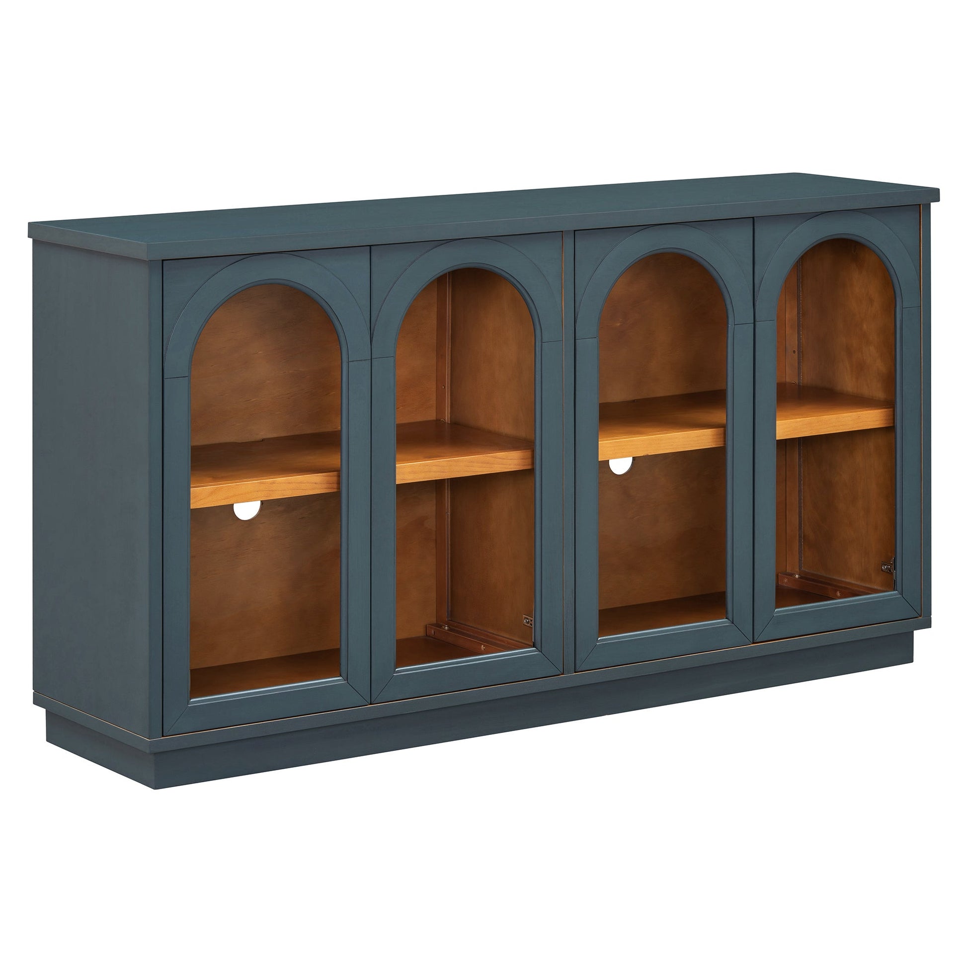 TREXM 4 - Door Large Storage Buffet Cabinet with Glass Doors, Arched Cabinet with Adjustable Shelves for Kitchen, Dining Room and Living Room (Navy) - 1st Choice Furniture Direct