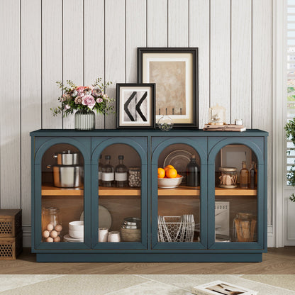 TREXM 4 - Door Large Storage Buffet Cabinet with Glass Doors, Arched Cabinet with Adjustable Shelves for Kitchen, Dining Room and Living Room (Navy) - 1st Choice Furniture Direct