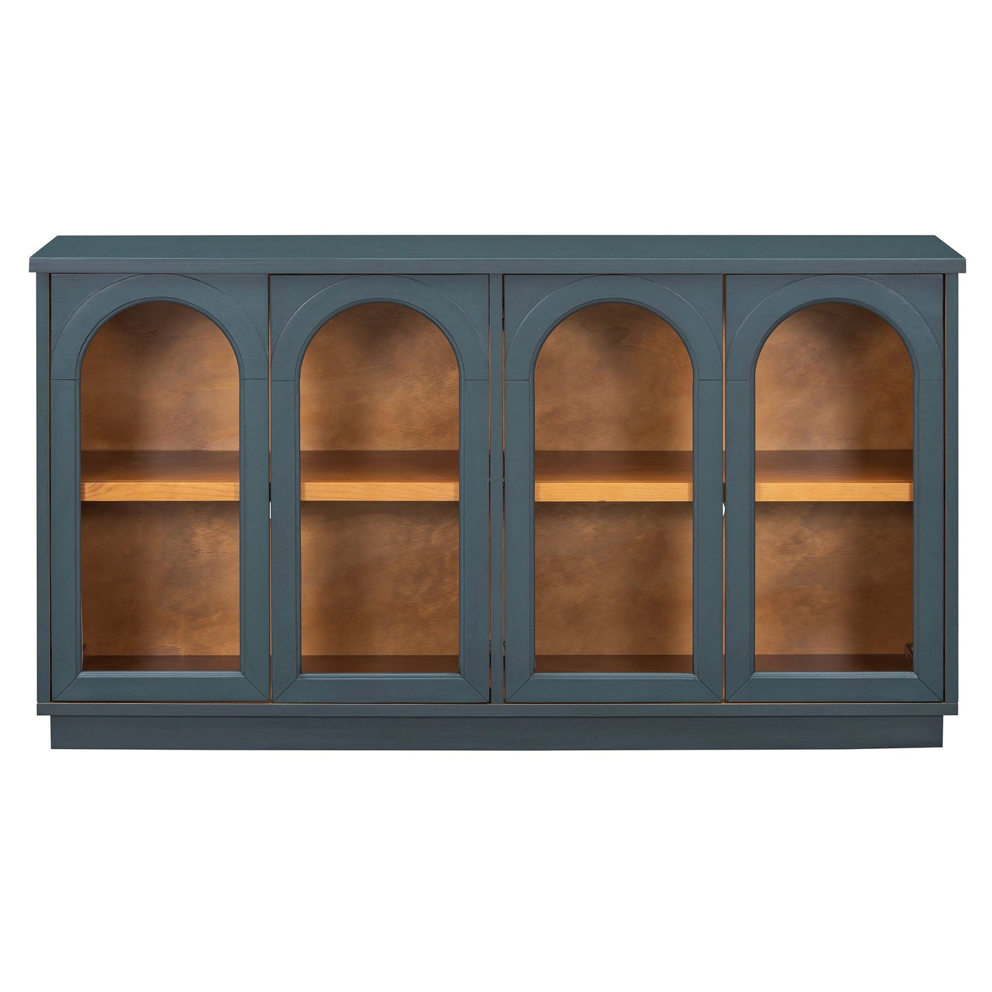 TREXM 4 - Door Large Storage Buffet Cabinet with Glass Doors, Arched Cabinet with Adjustable Shelves for Kitchen, Dining Room and Living Room (Navy) - 1st Choice Furniture Direct