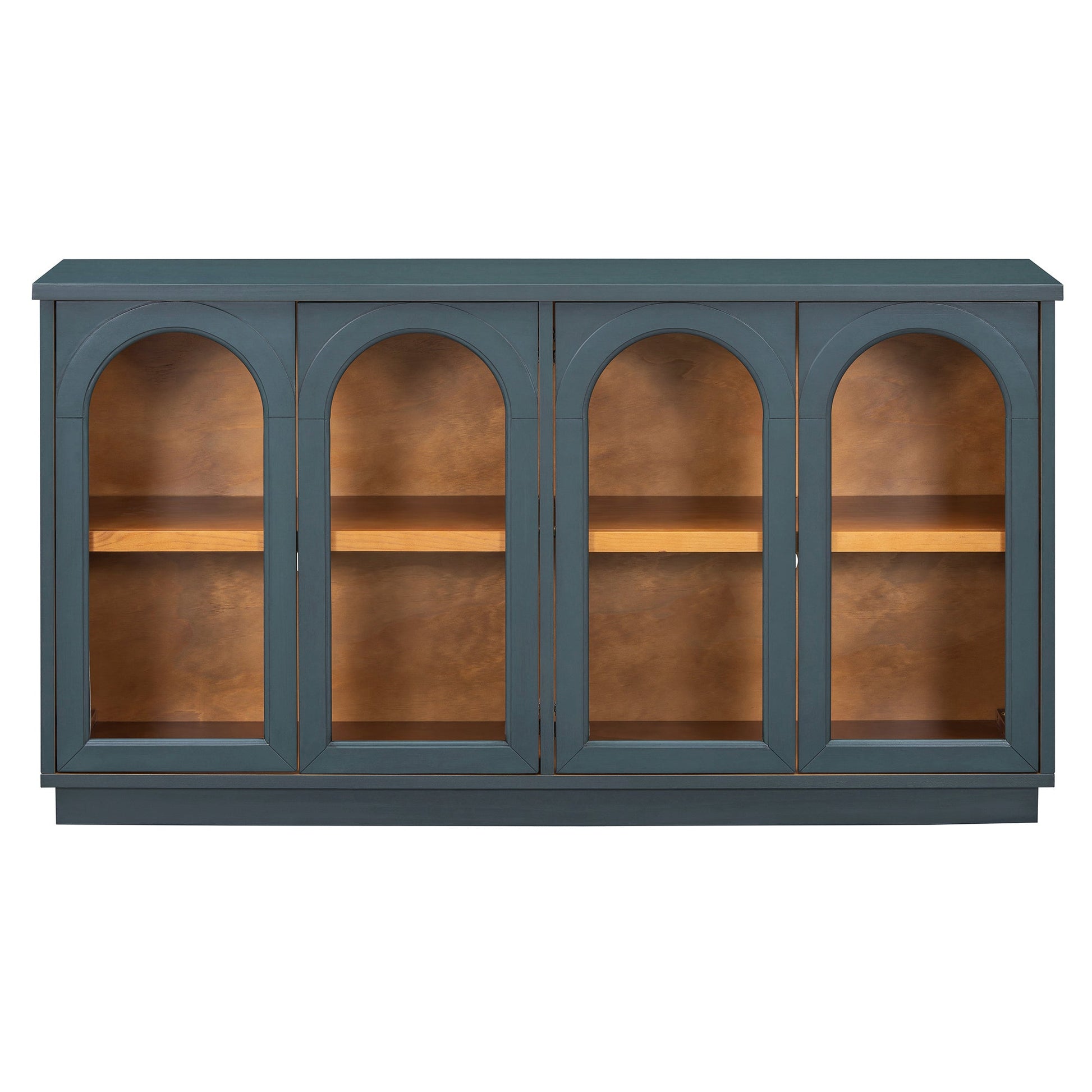 TREXM 4 - Door Large Storage Buffet Cabinet with Glass Doors, Arched Cabinet with Adjustable Shelves for Kitchen, Dining Room and Living Room (Navy) - 1st Choice Furniture Direct