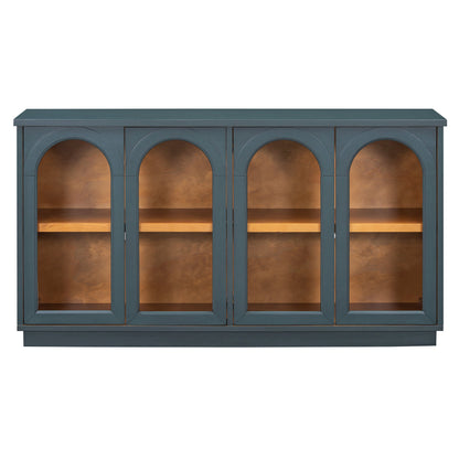 TREXM 4 - Door Large Storage Buffet Cabinet with Glass Doors, Arched Cabinet with Adjustable Shelves for Kitchen, Dining Room and Living Room (Navy) - 1st Choice Furniture Direct