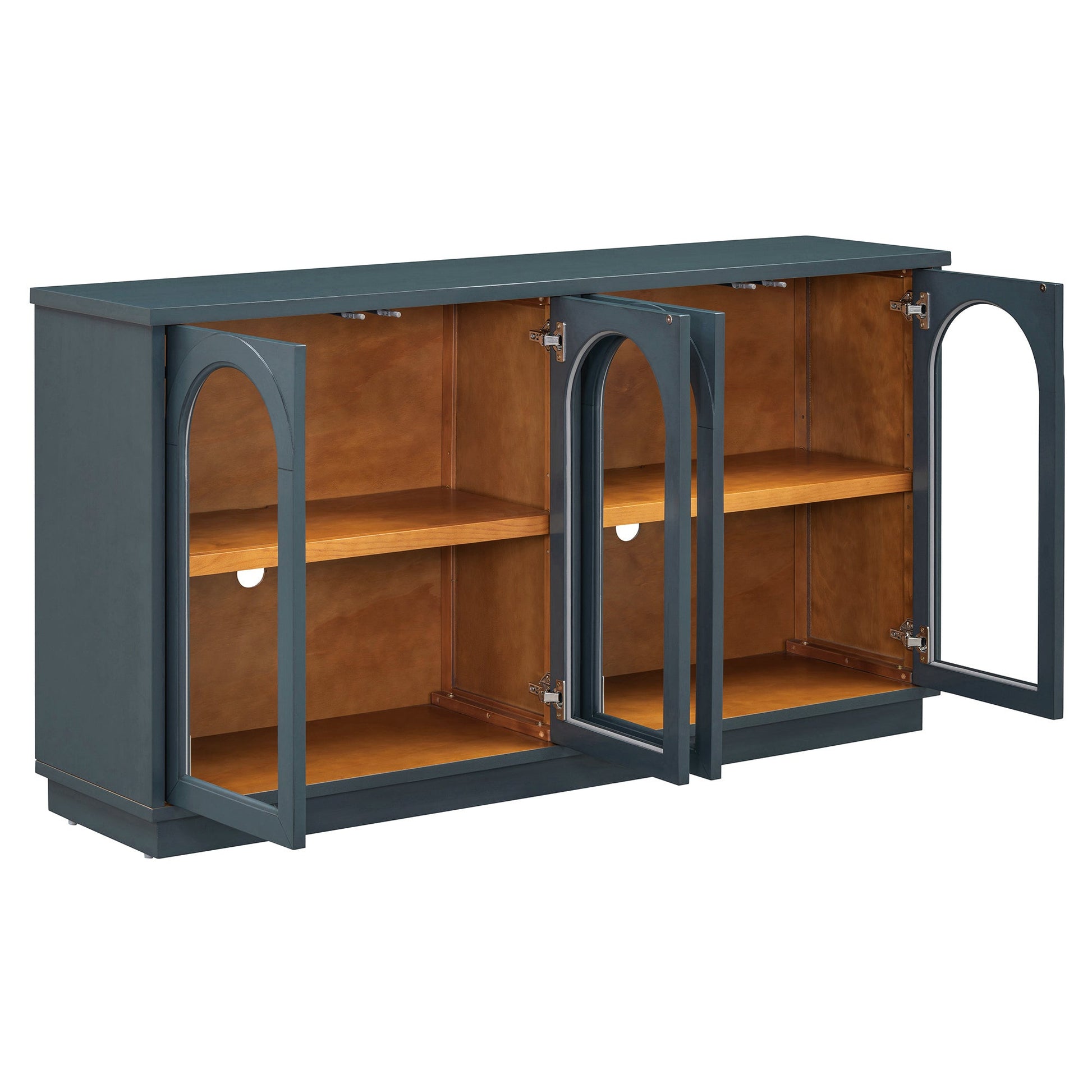 TREXM 4 - Door Large Storage Buffet Cabinet with Glass Doors, Arched Cabinet with Adjustable Shelves for Kitchen, Dining Room and Living Room (Navy) - 1st Choice Furniture Direct