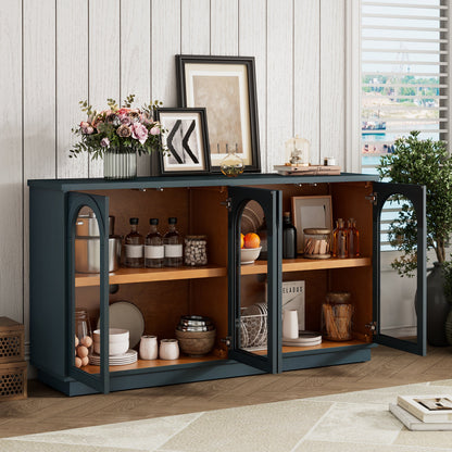 TREXM 4 - Door Large Storage Buffet Cabinet with Glass Doors, Arched Cabinet with Adjustable Shelves for Kitchen, Dining Room and Living Room (Navy) - 1st Choice Furniture Direct