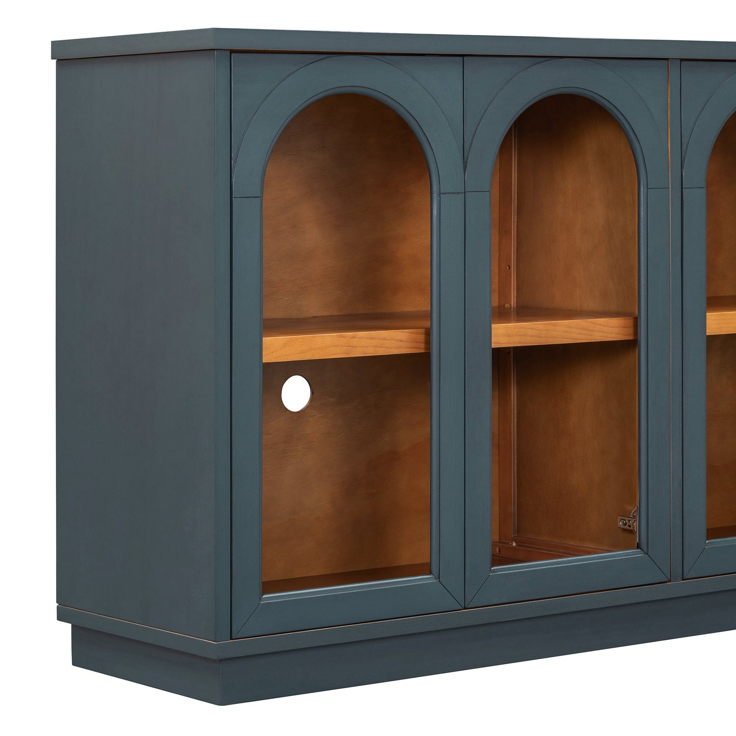 TREXM 4 - Door Large Storage Buffet Cabinet with Glass Doors, Arched Cabinet with Adjustable Shelves for Kitchen, Dining Room and Living Room (Navy) - 1st Choice Furniture Direct