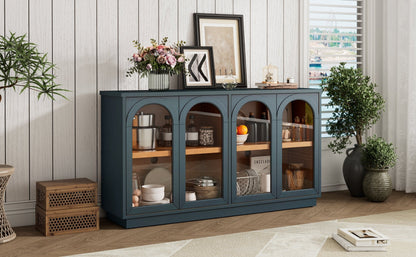 TREXM 4 - Door Large Storage Buffet Cabinet with Glass Doors, Arched Cabinet with Adjustable Shelves for Kitchen, Dining Room and Living Room (Navy) - 1st Choice Furniture Direct