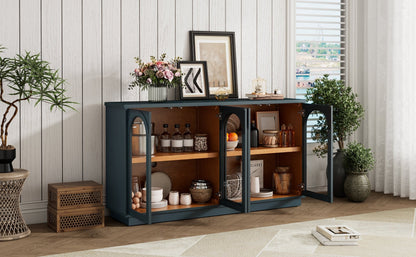 TREXM 4 - Door Large Storage Buffet Cabinet with Glass Doors, Arched Cabinet with Adjustable Shelves for Kitchen, Dining Room and Living Room (Navy) - 1st Choice Furniture Direct
