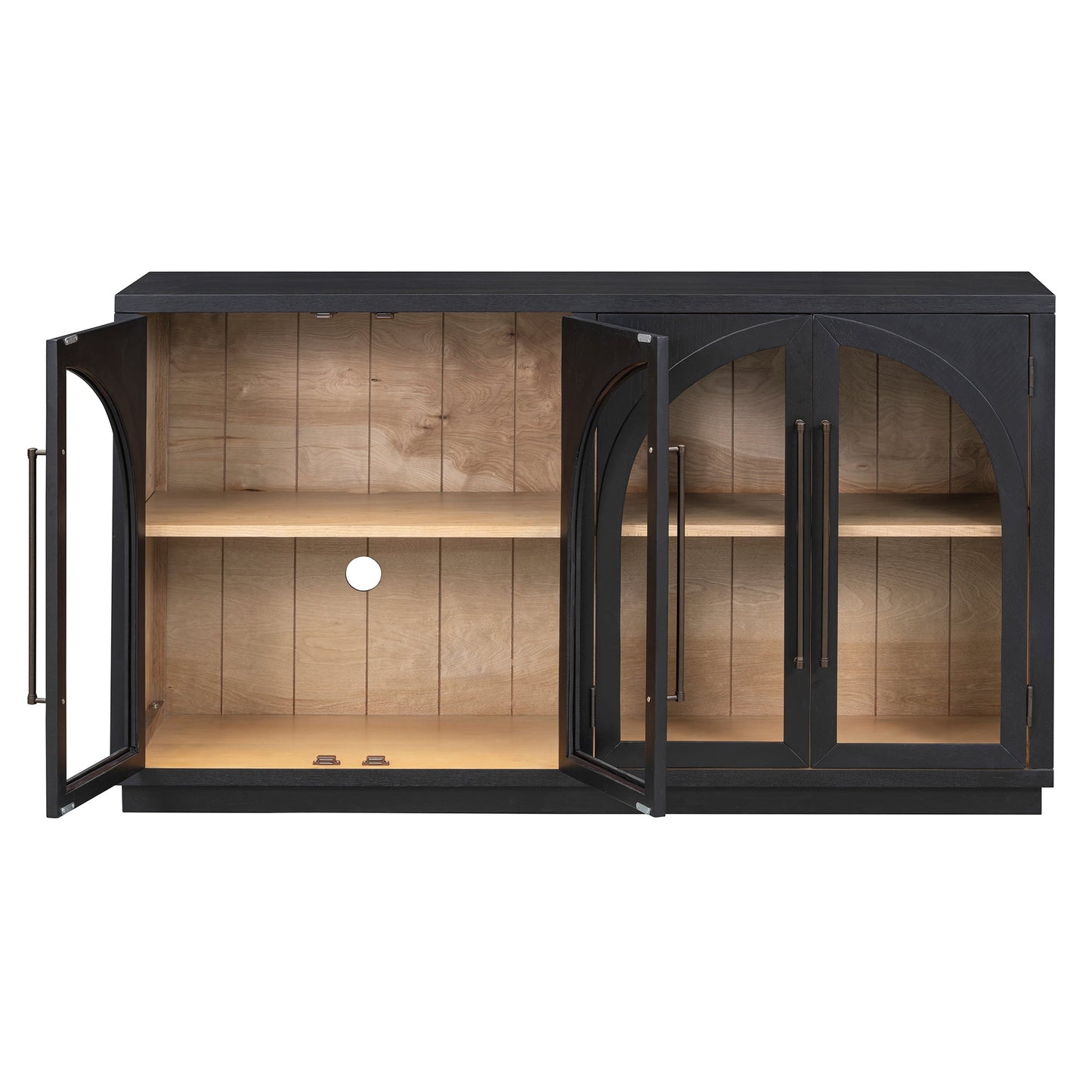 TREXM 4 - Door Large Storage Sideboard Buffet Cabinet with Glass Doors, Arched Cabinet with Adjustable Shelves for Kitchen, Dining Room and Living Room (Black) - 1st Choice Furniture Direct