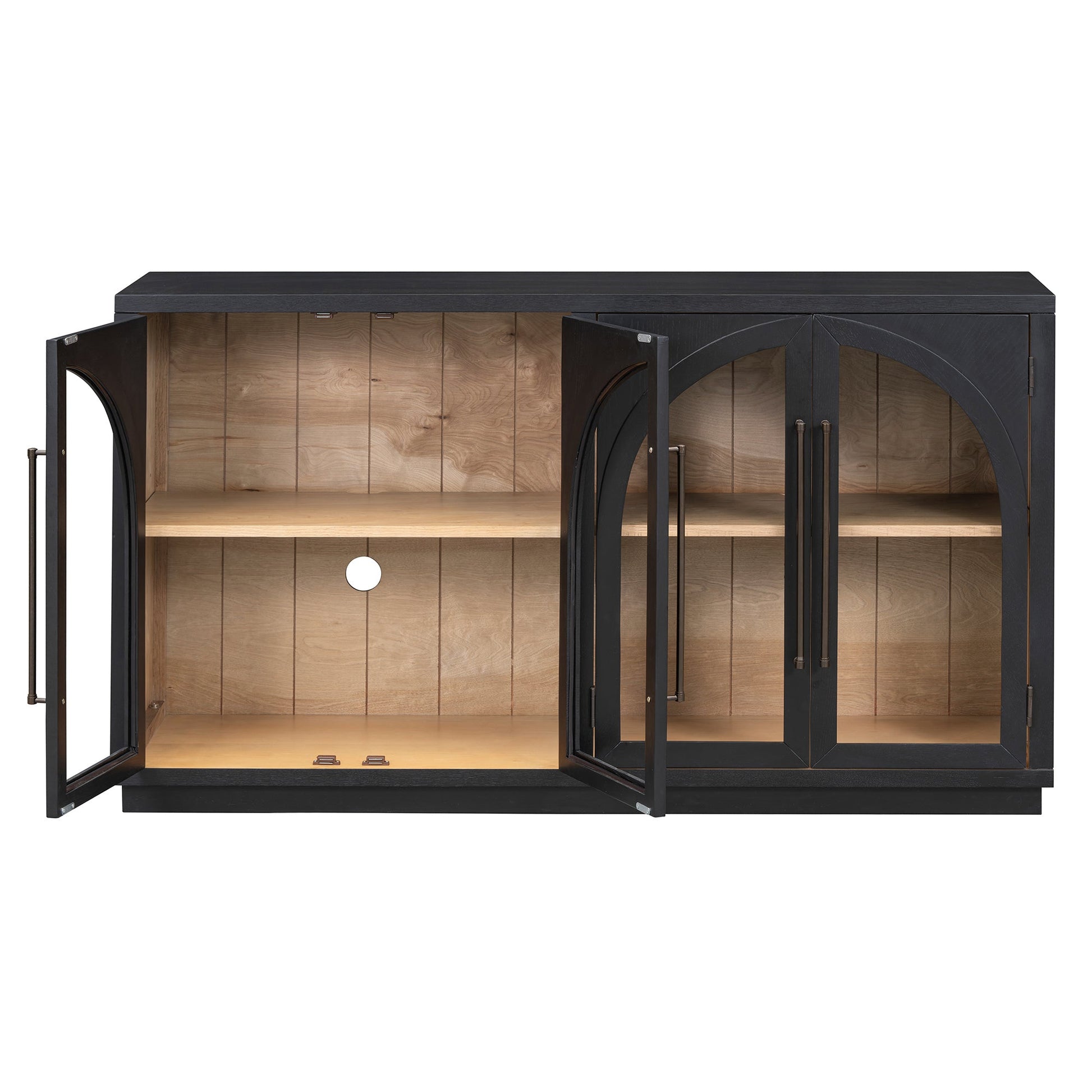 TREXM 4 - Door Large Storage Sideboard Buffet Cabinet with Glass Doors, Arched Cabinet with Adjustable Shelves for Kitchen, Dining Room and Living Room (Black) - 1st Choice Furniture Direct