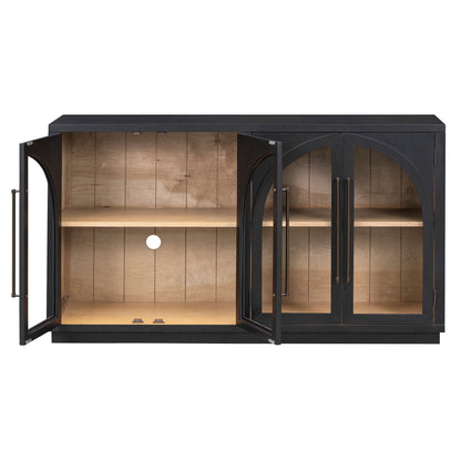 TREXM 4 - Door Large Storage Sideboard Buffet Cabinet with Glass Doors, Arched Cabinet with Adjustable Shelves for Kitchen, Dining Room and Living Room (Black) - 1st Choice Furniture Direct