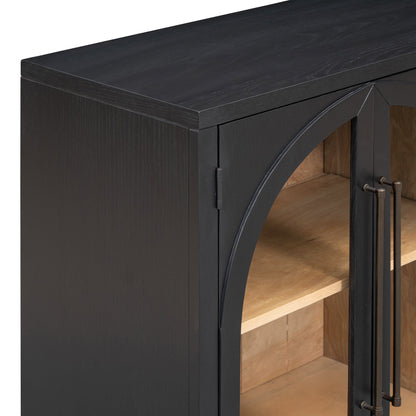 TREXM 4 - Door Large Storage Sideboard Buffet Cabinet with Glass Doors, Arched Cabinet with Adjustable Shelves for Kitchen, Dining Room and Living Room (Black) - 1st Choice Furniture Direct