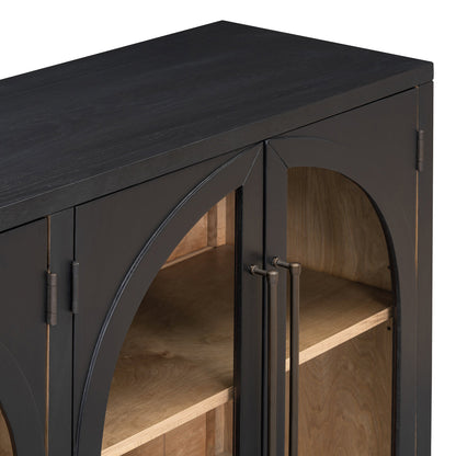TREXM 4 - Door Large Storage Sideboard Buffet Cabinet with Glass Doors, Arched Cabinet with Adjustable Shelves for Kitchen, Dining Room and Living Room (Black) - 1st Choice Furniture Direct