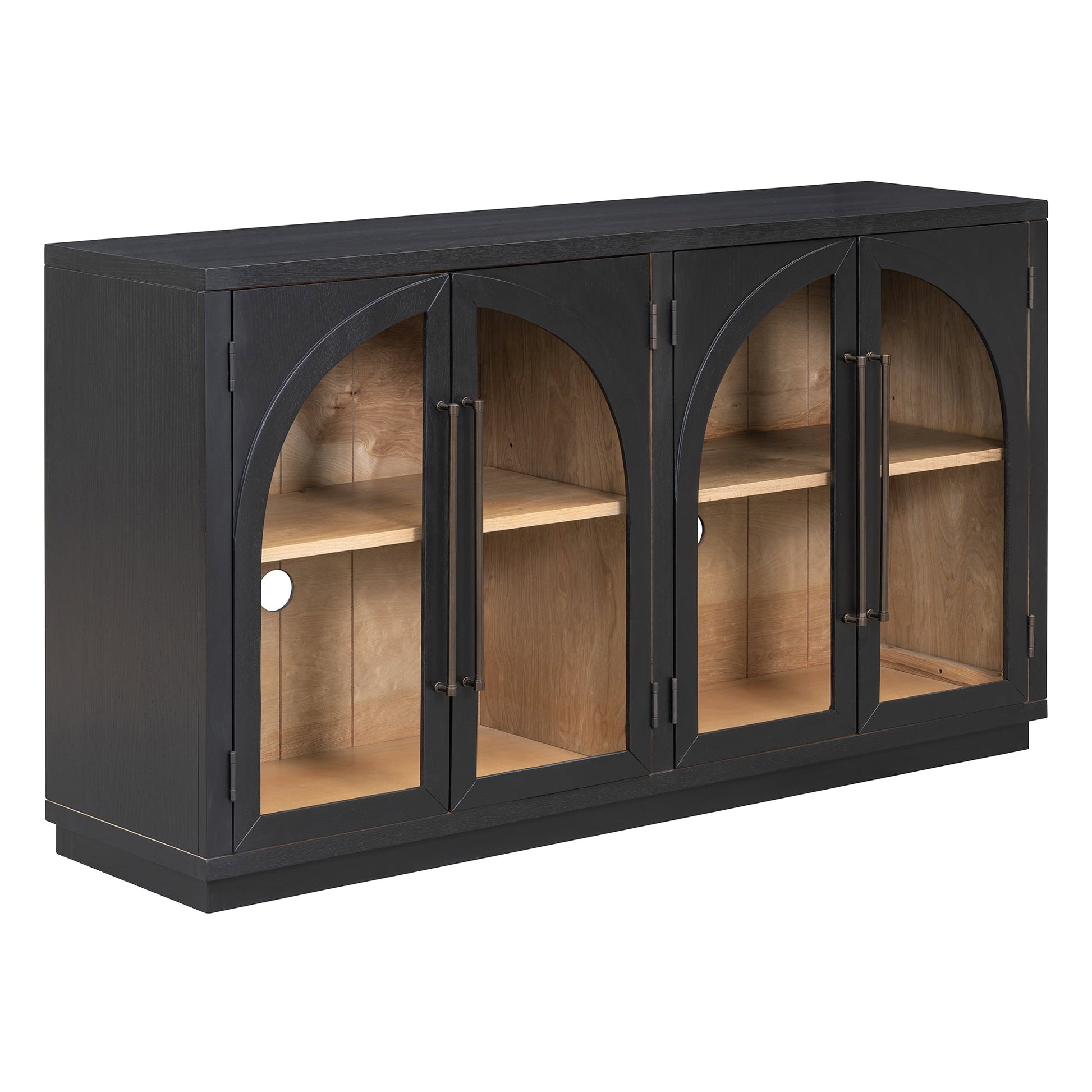 TREXM 4 - Door Large Storage Sideboard Buffet Cabinet with Glass Doors, Arched Cabinet with Adjustable Shelves for Kitchen, Dining Room and Living Room (Black) - 1st Choice Furniture Direct
