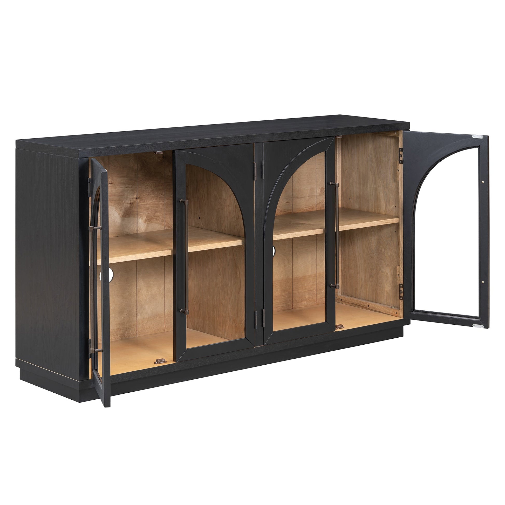 TREXM 4 - Door Large Storage Sideboard Buffet Cabinet with Glass Doors, Arched Cabinet with Adjustable Shelves for Kitchen, Dining Room and Living Room (Black) - 1st Choice Furniture Direct