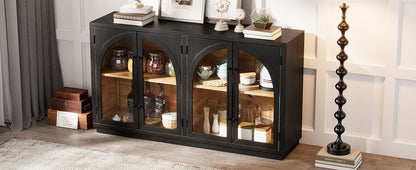 TREXM 4 - Door Large Storage Sideboard Buffet Cabinet with Glass Doors, Arched Cabinet with Adjustable Shelves for Kitchen, Dining Room and Living Room (Black) - 1st Choice Furniture Direct