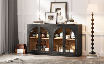 TREXM 4 - Door Large Storage Sideboard Buffet Cabinet with Glass Doors, Arched Cabinet with Adjustable Shelves for Kitchen, Dining Room and Living Room (Black) - 1st Choice Furniture Direct