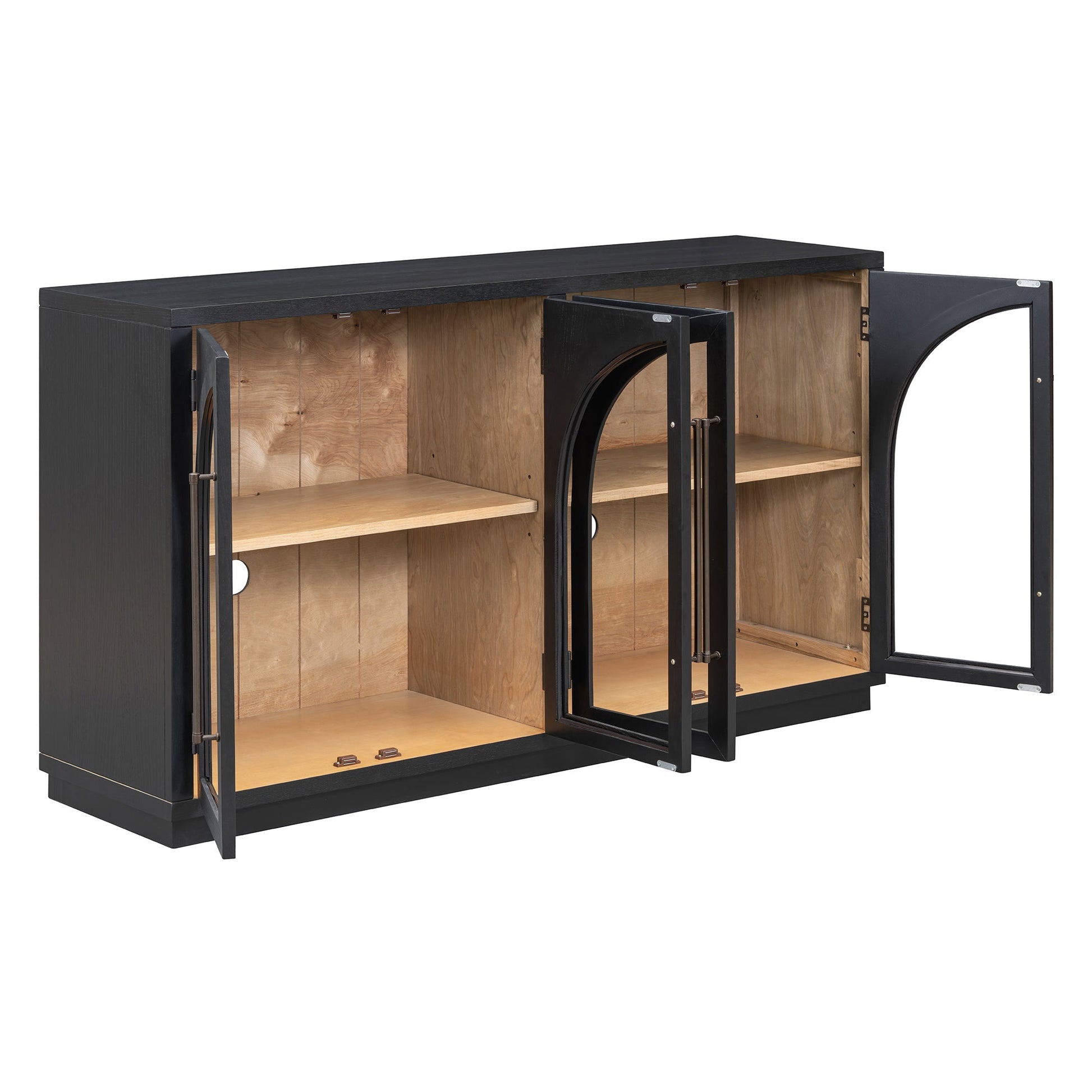 TREXM 4 - Door Large Storage Sideboard Buffet Cabinet with Glass Doors, Arched Cabinet with Adjustable Shelves for Kitchen, Dining Room and Living Room (Black) - 1st Choice Furniture Direct
